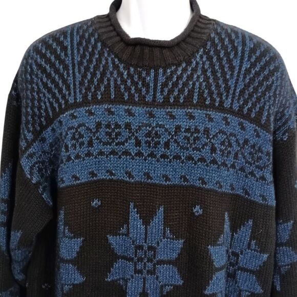 Gant Handmade Sweater Mens XL Snowflake Pattern Blue Black Cotton Vintage 90s. - Picture 5 of 14